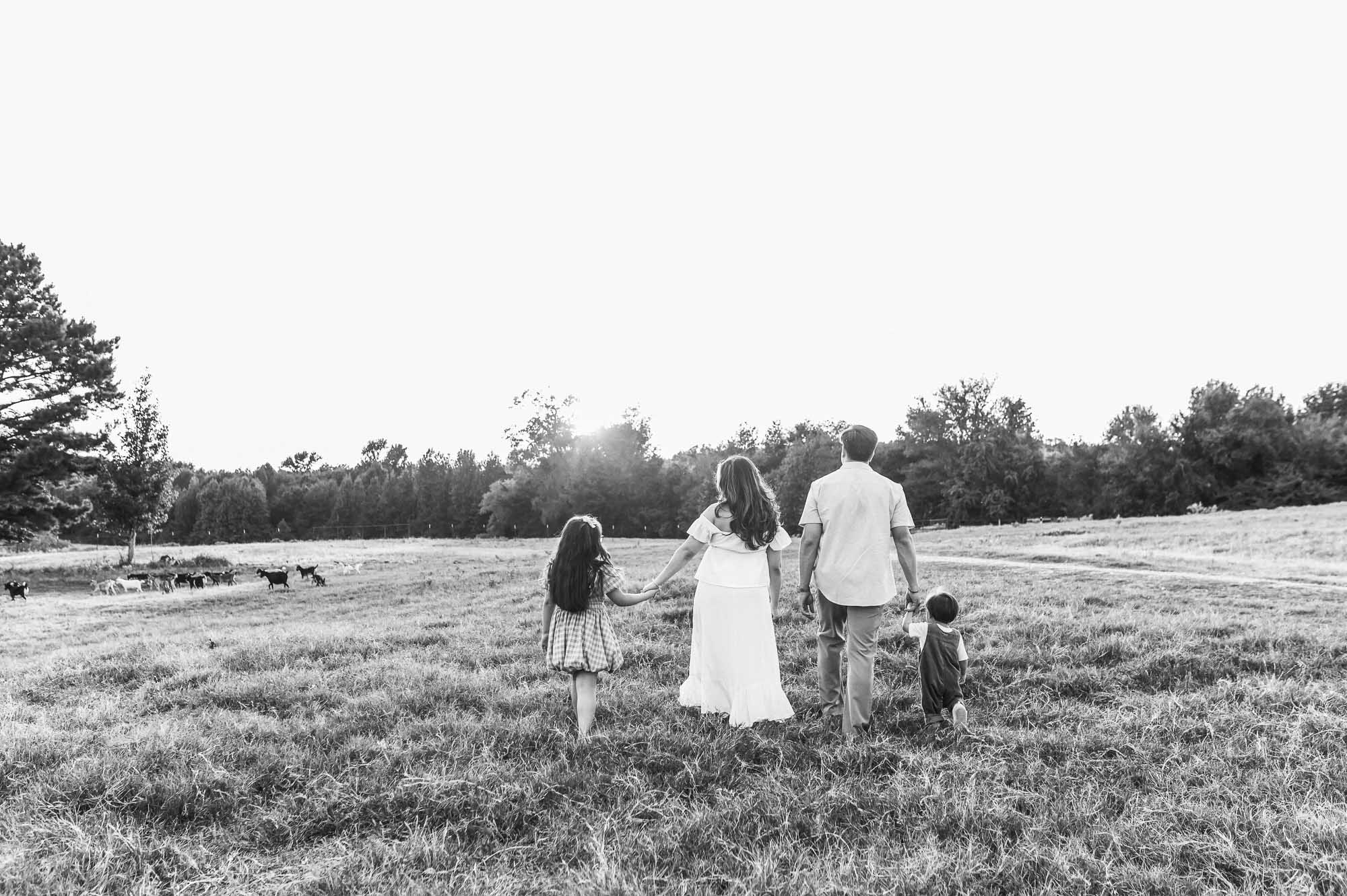 Family maternity portraits in a field at Flying H Ranch near Tyler Texas